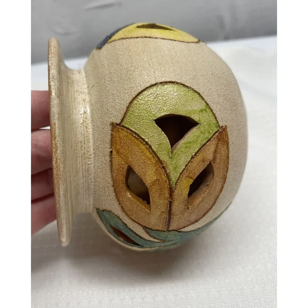 Mexican Art Terra Cotta Pottery Hand Painted Pierced 4